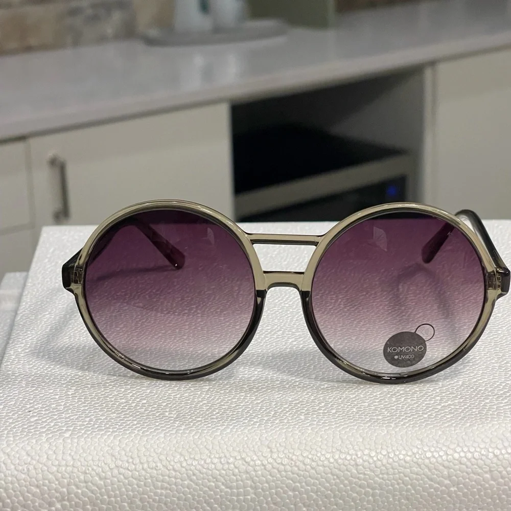 KOMONO Coco Black Smoke Sunglasses NEW Oversized Round